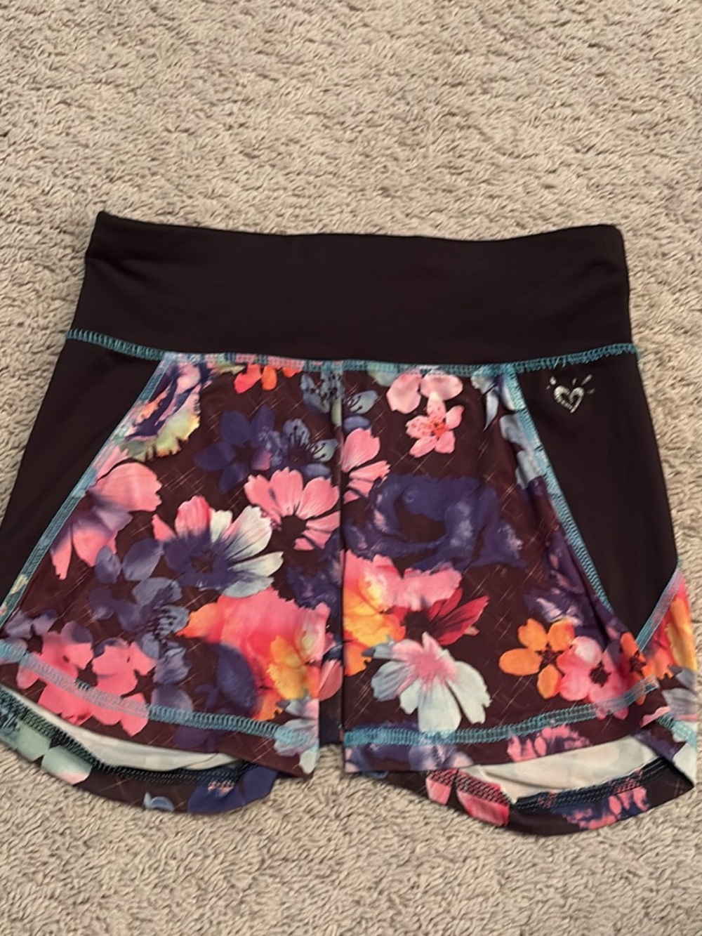 Justice Black Shorts with Vibrant Floral Panels